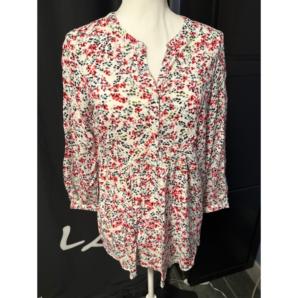 Beachlunchlounge Red Floral Confetti Button Front Tunic Blouse Small NWT